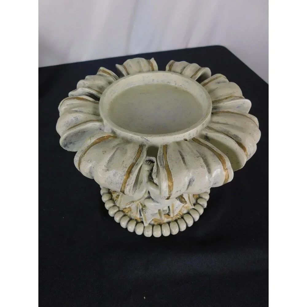 Baroque Cherub Compote Bowl 8" Gold Resin Pedestal - Picture 8 of 11